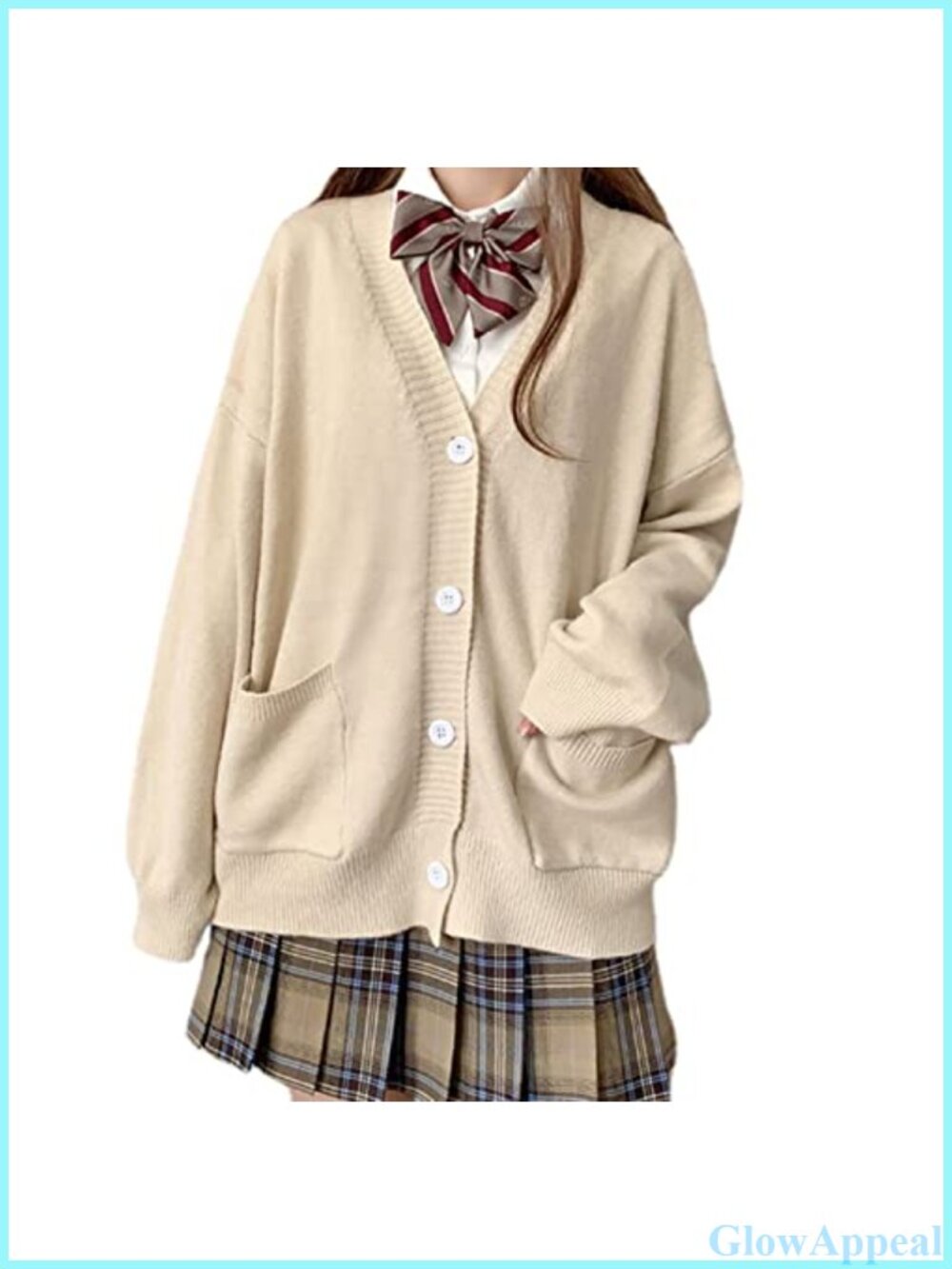 Kawaii V-Neck Cable Knit Cardigan Loose Preppy JK School Cosplay Sweater